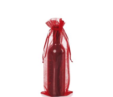 Flaschenbeutel Organza rot mit Zugband ohne Inhalt